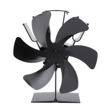 Vertical Vertical Stove Fan 6-Blades Aluminum Heat Powered Fireplace Fan Black