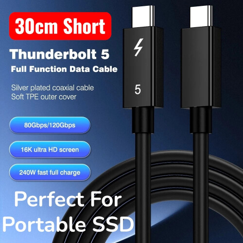 Thunderbolt 5 80Gbps 240W USB-C Cable 30cm Short