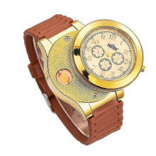 (golden) Usb Cigarette Lighter Watch Men's Electric Lighter Quartz Wristwatches Smoke Flameless Lighter Gifts for Men