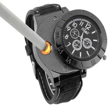 (black) Usb Cigarette Lighter Watch Men's Electric Lighter Quartz Wristwatches Smoke Flameless Lighter Gifts for Men