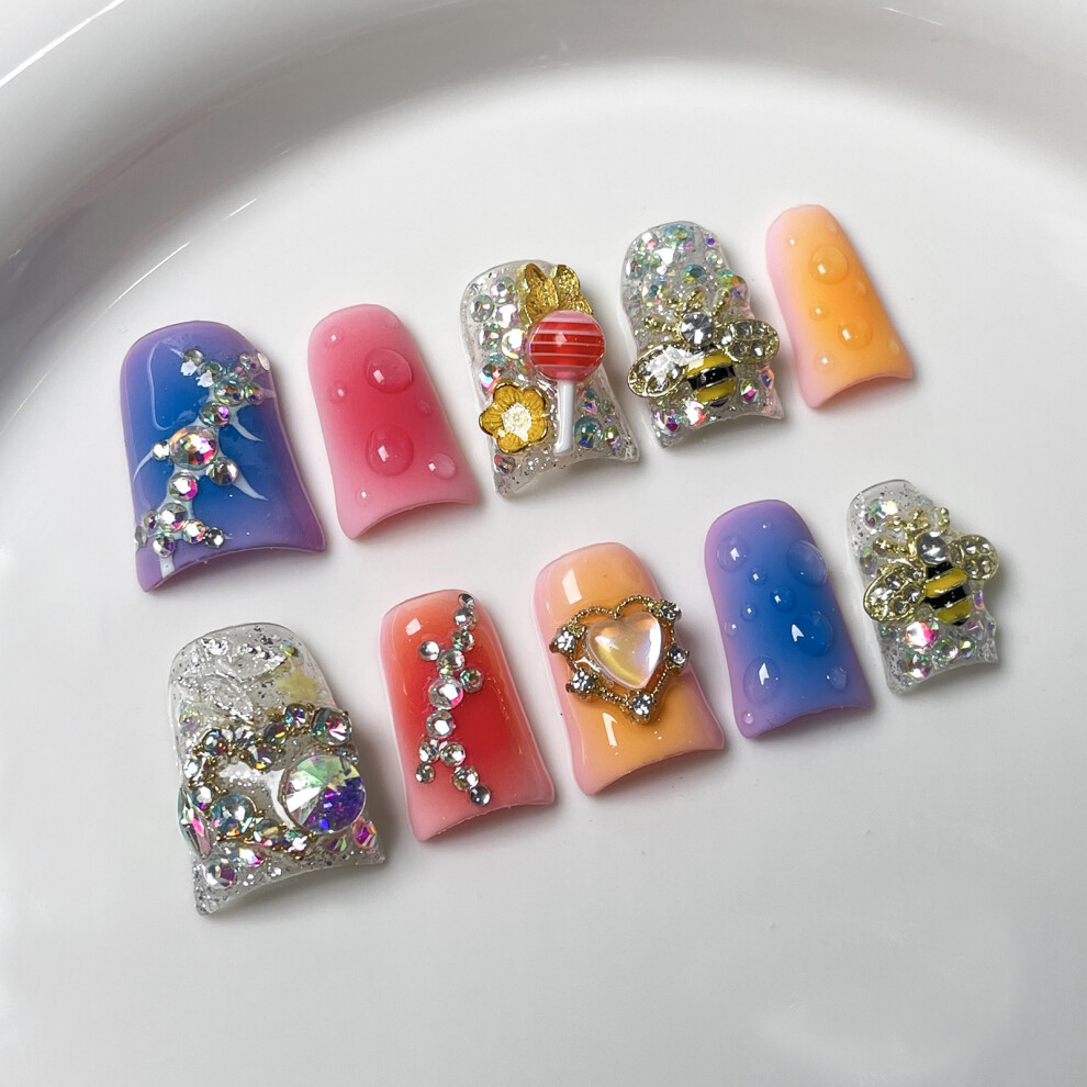 Bright-Home (S) Colorful Duckbill Resin Nail Extension Reusable Long Lasting Press On Nails For Working Dating Or Partying