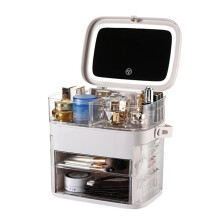 Makeup Organizer with Mirror/LED Light Large Capacity Cosmetic Organizer Storage Box Portable