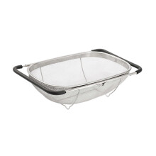 (Small) Over-The-Sink Stainless Steel Colander - Expandable Mesh Strainer with Rubber Grip for Pasta, Fruit & Veggie Draining