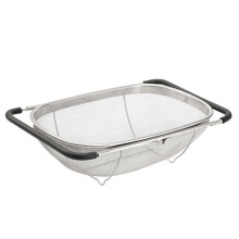 (Large) Over-The-Sink Stainless Steel Colander - Expandable Mesh Strainer with Rubber Grip for Pasta, Fruit & Veggie Draining