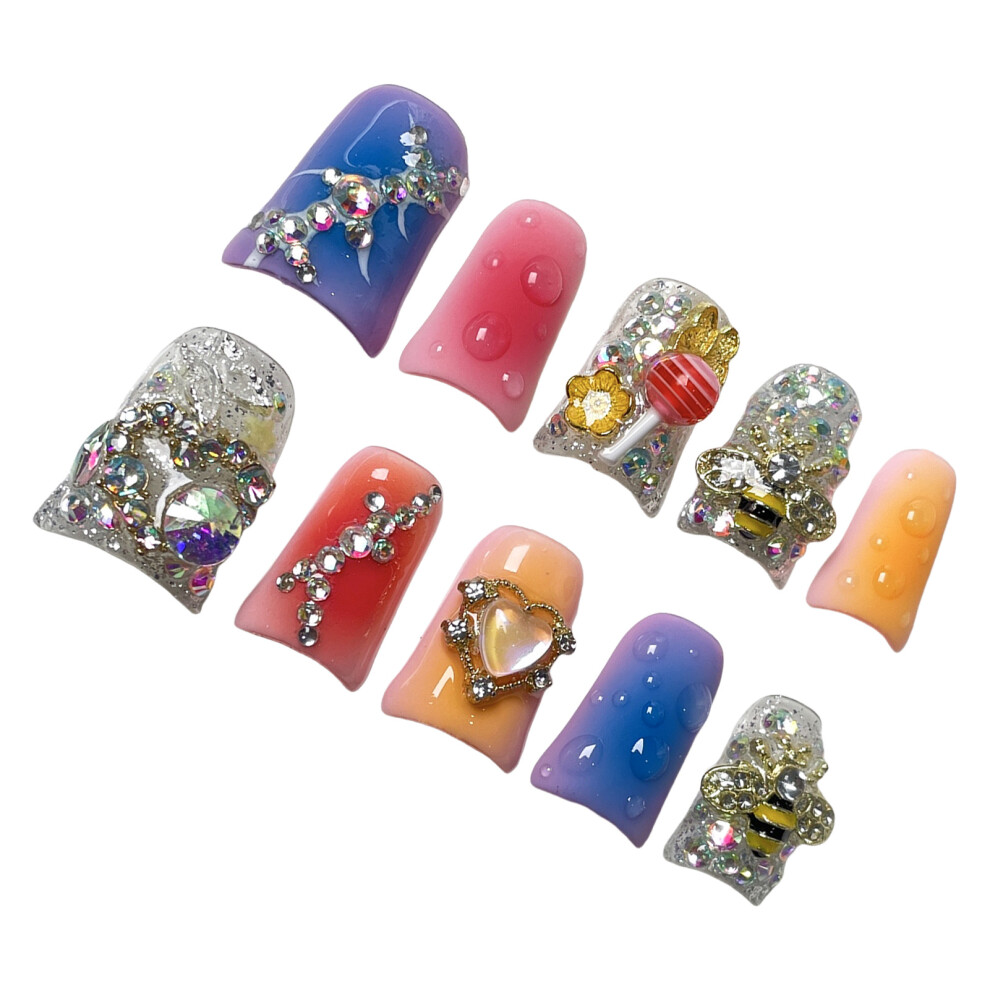 Bright-Home (M) Colorful Duckbill Resin Nail Extension Reusable Long Lasting Press On Nails For Working Dating Or Partying