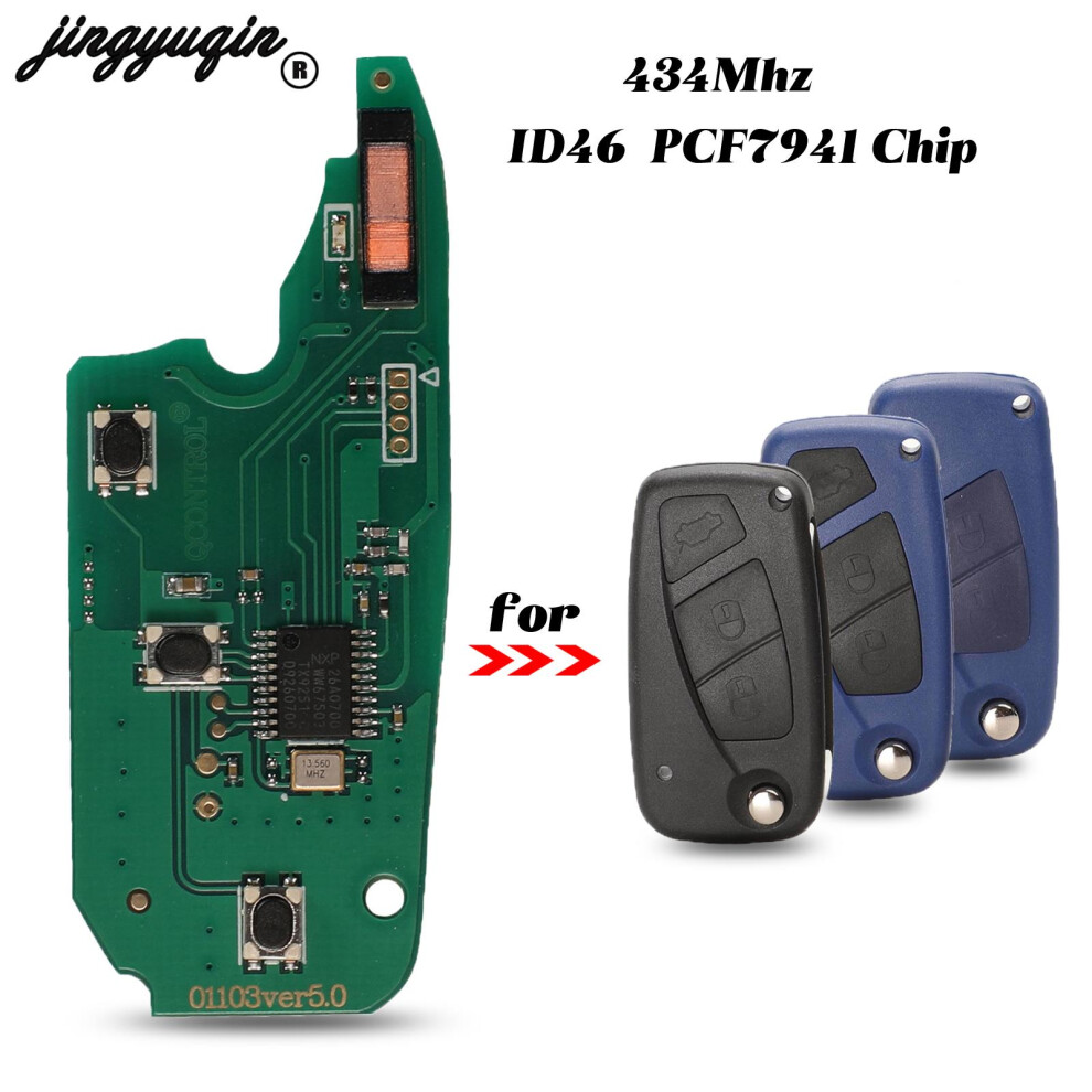 3 Buttons 434Mhz Remote Car Key Circuit Board Id46 Pcf7941 Chip Fob For Fiat Panda 2007 2012 Replacement 6935161677850