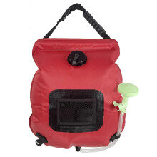 (Red) Portable Outdoor Solar Shower Bag Removable Water Bag with Shower Head For Camping Hiking Climbing