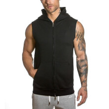 (3XL,Black)Men Sleeveless Hoodie Zip Up Hooded Sweatshirt Top Gym Sport Gilet Coat Jacket