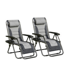 Set of 2 Zero Gravity Heavy Duty Outdoor Garden Reclining Chairs with Padded Seat Grey