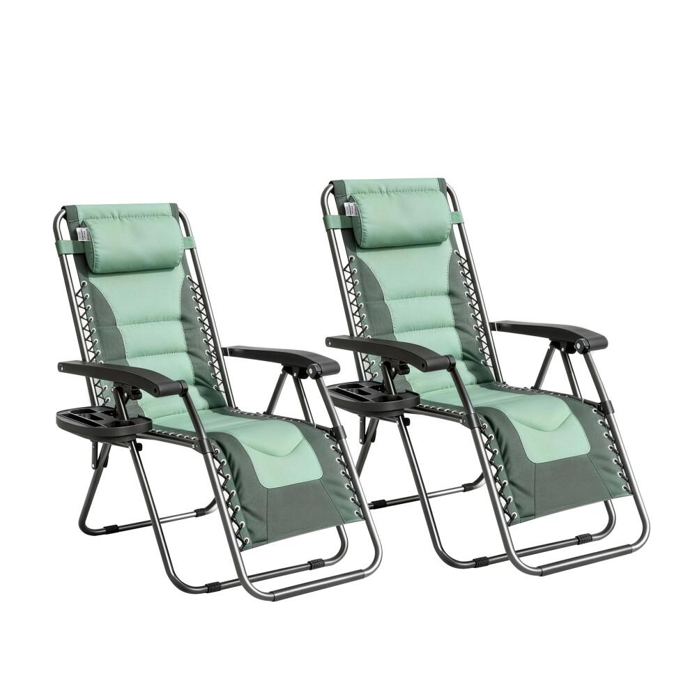 Mcc Set Of 2 Zero Gravity Heavy Duty Outdoor Garden Reclining Chairs With Padded Seat Green