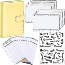 (Yellow) A6 Binder Budget Planner Notebook Covers Folder Size 6 Hole Pockets Plastic Zipper Money Saving Enve