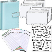 (Blue) A6 Binder Budget Planner Notebook Covers Folder Size 6 Hole Pockets Plastic Zipper Money Saving Enve