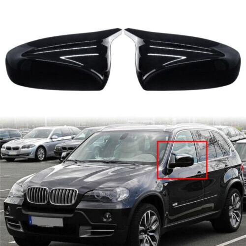 For  X5 E70 X6 E71 2007-13 Side Wing Mirror Cover Caps Gloss Black Left+Right 2