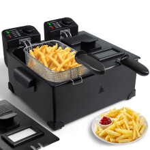 Aigostar Deep Fat Fryer with Dual Tanks, Large Deep Fryers with Viewing Window, 6 Litres, 2 Chip Baskets and Lids, Adjustable Temperature Control,