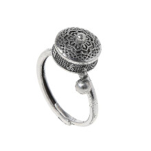 (C) Rotating Rings Buddhist Tibetan Prayer Wheel Ring Om Mantra Finger Ring Good Luck Lotus Floral Ename
