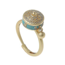 (B) Rotating Rings Buddhist Tibetan Prayer Wheel Ring Om Mantra Finger Ring Good Luck Lotus Floral Ename