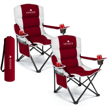 Voyager Padded Camping Chairs Lightweight & Foldable with Cup Holder & Side Pockets, Red, 2 Pack