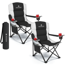 Voyager Padded Camping Chairs Lightweight & Foldable with Cup Holder & Side Pockets, Black, 2 Pack