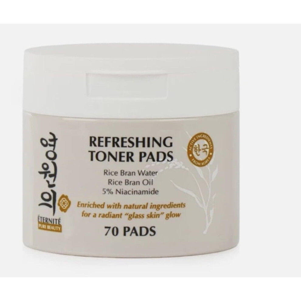 Eternite Refreshing Toner Pads 70 Pads Rice Bran Water, Niacinamide