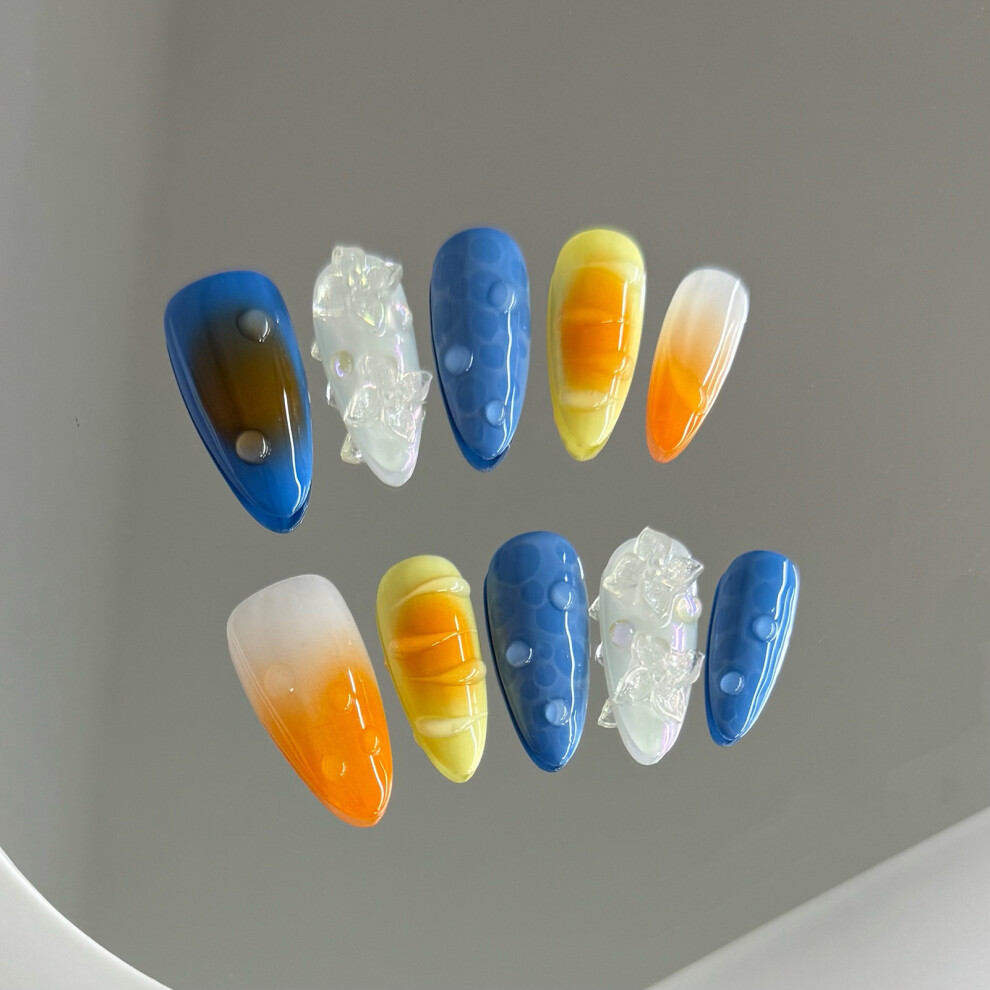 Bright-Home (S) Colorful Press On Nails With Water Drop With Not Easy Break Or Split Design For Shopping Traveling Dating