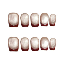 (2722 Ultra Short) Red French Cat Press On Nails - Party & Wedding