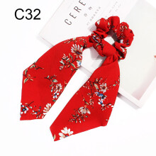 (C32 Red) Women Hair Bow Ribbon Hair Ring Fashion Girls Hair Bands Scrunchies Ponytail Tie Stretch Hair Accessories