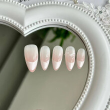 (M) French White Tip Artificial Nails Sweet & Charming Reusable False Nails for Daily and Parties Wearing
