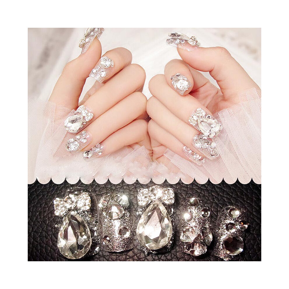 Zhouq-Outdoors 24Pcs Shining Rhinestone False Nails W/Glue