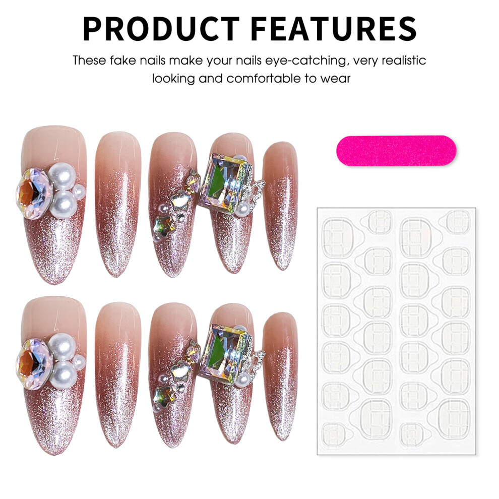 Bright-Home (S) Pink Press On Nails With Flash Glitter Tip With Not Easy Break Or Split Design For Shopping Traveling Dating