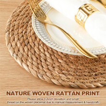 Round Woven Placemats Set of 10, 12 Inch Boho Rattan Placemats Hand-Woven Placemats, for Dining Table,Home,Wedding