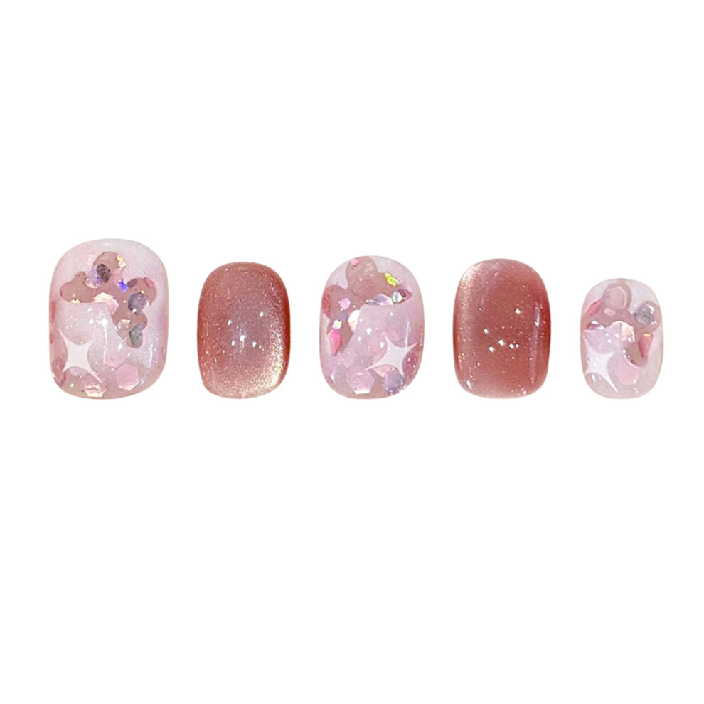 Dachuang Beauty (Xs) Butterfly Pink Fake Nails - Durable & Comfortable