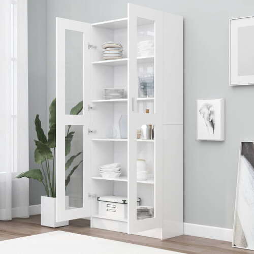 VidaXL vidaXL Vitrine Cabinet White Engineered Wood Book Storage Bookcase Sideboard 2
