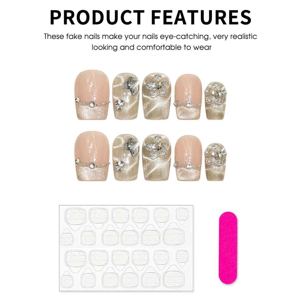 Bright-Home (M) Nude Square False Nails With Flash Glitter Natural Unbreakable Nail Simple Wear For Manicure Lovers And Beauty Bloggers