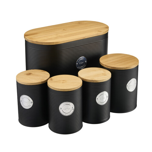 Cooks Professional Cooks Professional 5 Piece Kitchen Storage Set with Bamboo Lids | Black / Silver