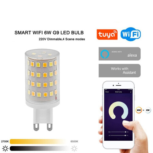 G9 LED Bulb Tuya WiFi Dimmable  Light 6W Halogen Light Voice Control  LED Bulbs 2700-6500K EU Plug 1
