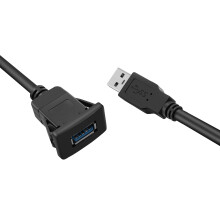 1M Socket Cable USB 3.0 Auto Car Flush Mount Male to Female Extension Cord Dashboard Panel Square Audio for Motorcycle(Single Port)