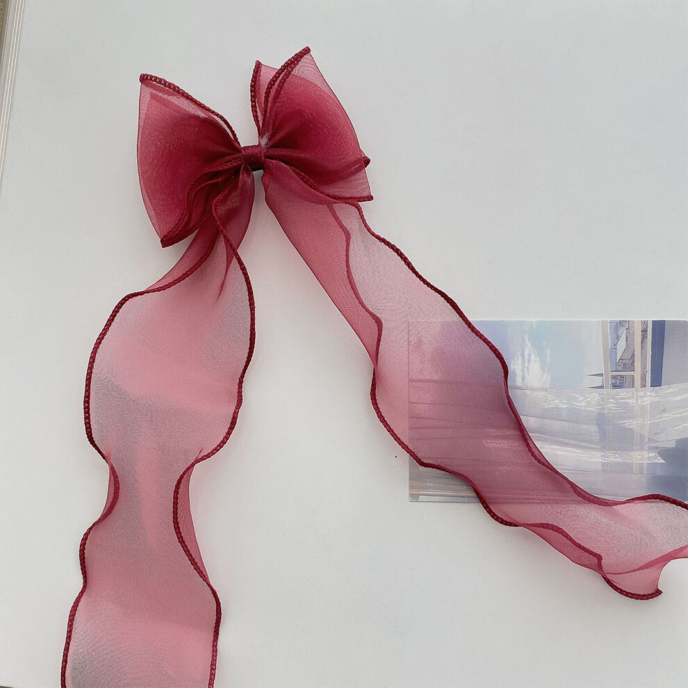 Bright-Home (Wine Red) Girls\' Sweet Bowknot Clips Multi Color Ribbon Bowknot Ponytail Hair Clip For Thick Hair Styling Tools
