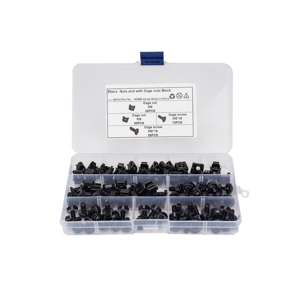 50Pcs M5 12Mm Nuts And Screw Screw With Cage Nuts Black For Server Rack Cabinet Rack Mount Screws And Square Insert Nuts 4712181088291