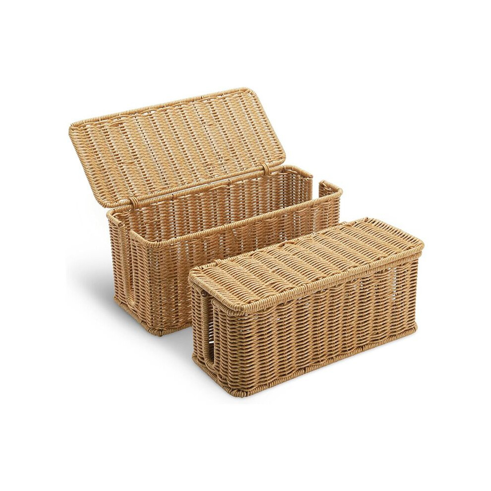 2Pack Cable Management Box, Handwoven Imitation Rattan Cord Organizer Box, Decorative Cord Hider Box Tauoh