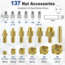 Threaded Inserts Soldering Tips Set,80W LED Temperature Adjustable Soldering Iron with 130 Pieces Thread Inserts Eu Plug