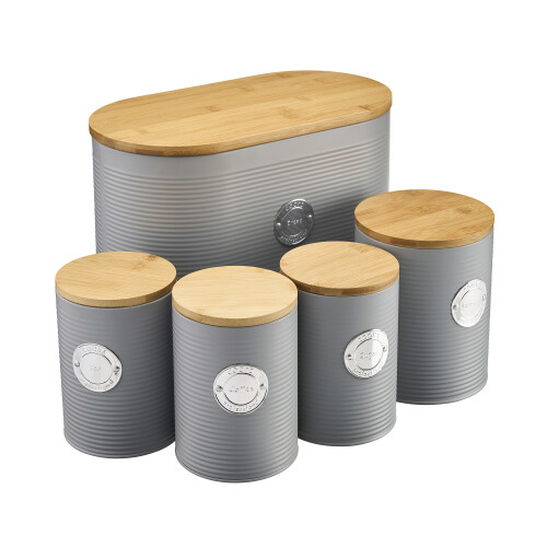 Cooks Professional Cooks Professional 5 Piece Kitchen Storage Set with Bamboo Lids | Grey / Silver