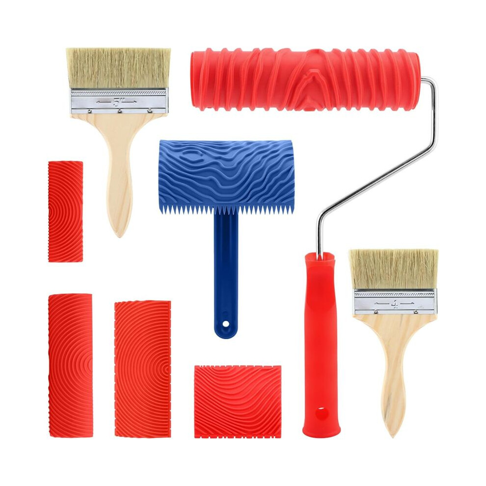 8 Pieces Wood Grain Paint Tool Set, Texture Roller, Graining Rocker, Paint Brushes, For Wall, Floor, Diy Room Decoration 6032593409841