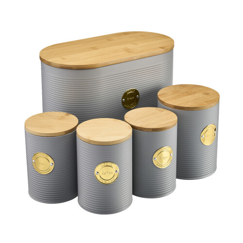 Cooks Professional Cooks Professional 5 Piece Kitchen Storage Set with Bamboo Lids | Grey / Gold