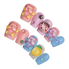(M) Cute Style Pink Blue Artificial Nails Finger Long Lasting Safe Material Waterproof False Nails for Stage Performance Wea