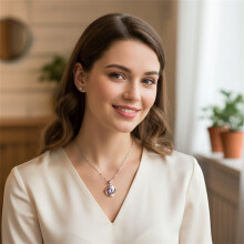 (Purple and chain) Pendant Necklace Plating Rotating Pendant Clavicle Necklace Jewelry Gift for Woman