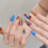 (XS) 10PCS Orange Blue Almond Press On Nails 1