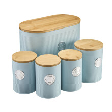 Cooks Professional 5 Piece Kitchen Storage Set with Bamboo Lids | Blue / Silver