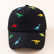 (Black) Casual Children\'s Baseball Cap Dinosaur Pattern Embroidery Sun Hat Caps for Holiday Birthday Gift