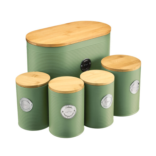 Cooks Professional Cooks Professional 5 Piece Kitchen Storage Set with Bamboo Lids | Green / Silver