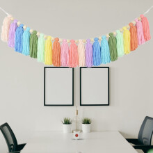 2X 37Inch Pastel Rainbow Tassel Garland with Wood Bead Colorful  for Bedroom Wall Classroom Nursery Party Decor